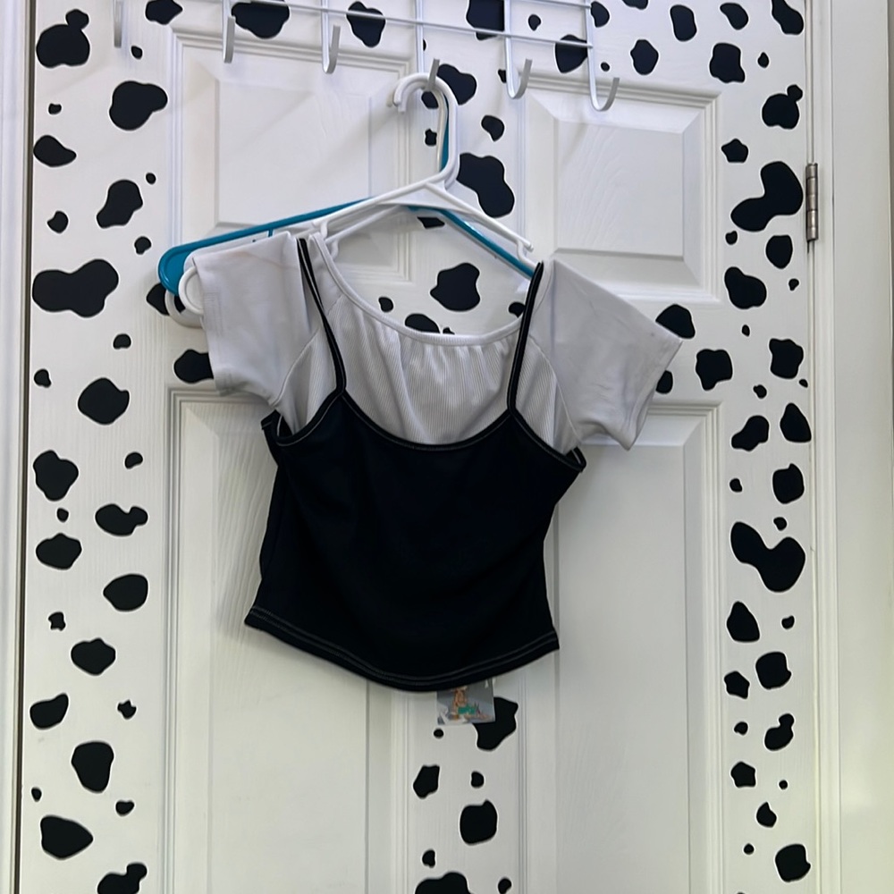 ROMWE layered black and white crop top